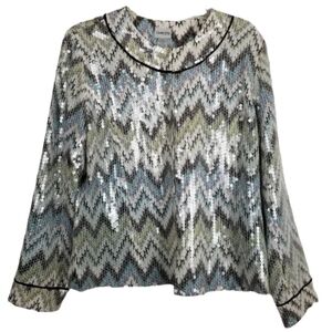 Chicos Womens Animal Chevron Sequin Blazer Jacket Hook Eye Closure Size 2 Large